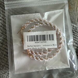 Pearl Beaded Hoop Earrings - White